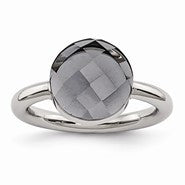 Stainless Steel Polished Grey Glass Ring