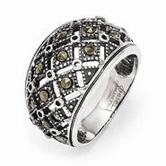 Stainless Steel Polished and Antiqued Marcasite Ring