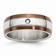 Stainless Steel Chocolate IP-plated w/Diamond 8mm Polished Wedding Band