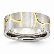 Stainless Steel Grooved Yellow IP-plated Mens 8mm Brushed Wedding Band
