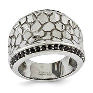 Stainless Steel Textured & Black Crystal Ring