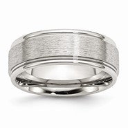 Stainless Steel Grooved Edge 8mm Brushed and Polished Wedding Band