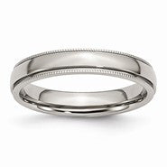 Stainless Steel Grooved and Beaded 4mm Polished Wedding Band