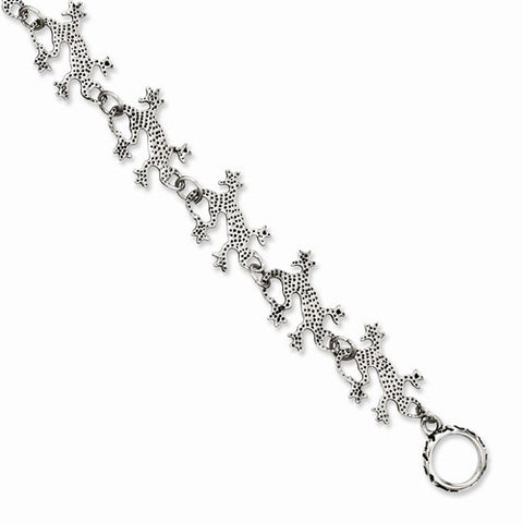 Stainless Steel Polished & Antiqued Lizards Toggle Bracelet