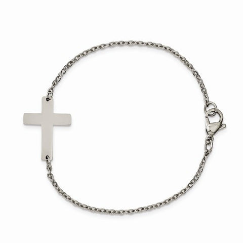 Stainless Steel Polished Sideways Cross Bracelet
