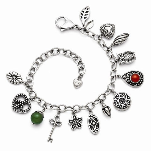 Stainless Steel Synthetic & Red Glass with Charm