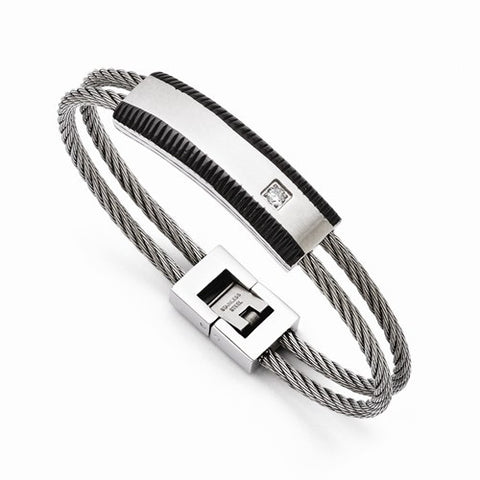 Stainless Steel Black Ip-Plated Cz Polished Bracelet
