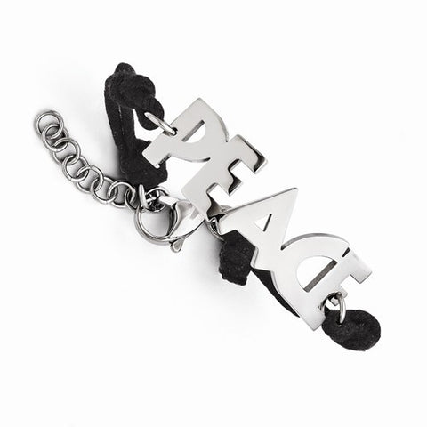 Stainless Steel Polished Peace Fabric Cord Bracelet