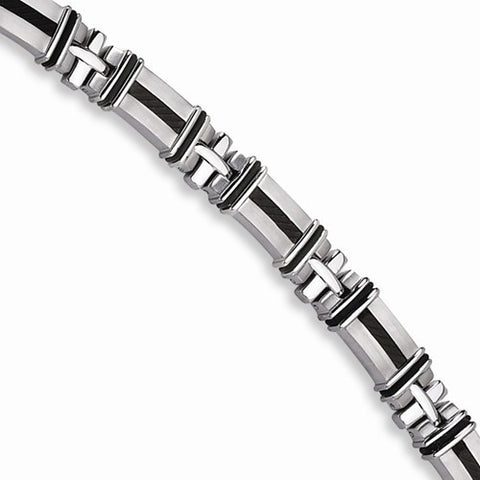 Stainless Steel Black Rubber and Black-Plated Bracelet