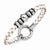 Stainless Steel Polished White Leather Black Rubber Bracelet
