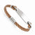 Stainless Steel Polished Id and Tan Leather Woven Bracelet