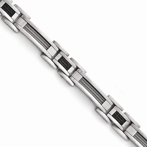 Stainless Steel Brushed Black Ip-Plated Wire Inlay Bracelet