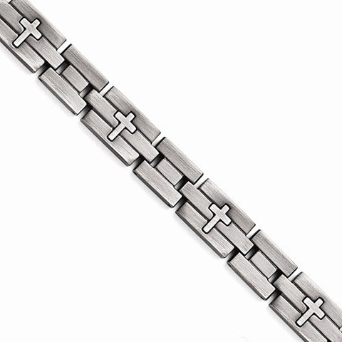 Stainless Steel Brushed and Antiqued Cross Bracelet