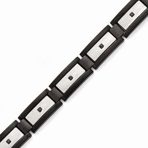 Stainless Steel Brushed Black Ip-Plated with Black Cz Bracelet