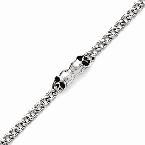 Stainless Steel Polished and Antiqued Skulls Link Bracelet