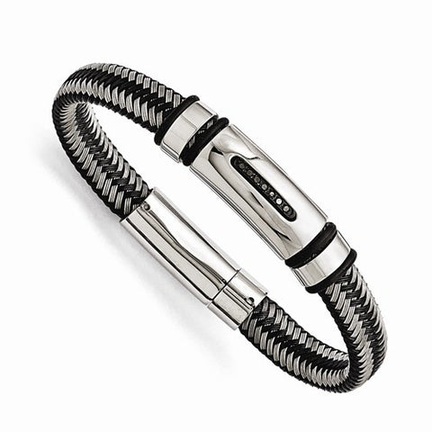 Stainless Steel Polished Black Ip-Plated Diamond Bracelet