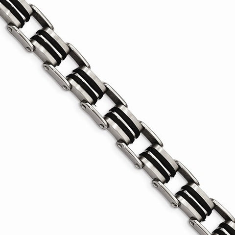 Stainless Steel Polished Black Rubber Bracelet