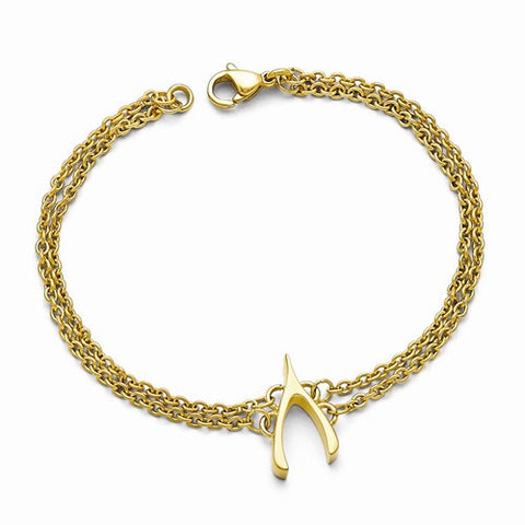 Stainless Steel Polished Yellow Ip-Plated Wishbone Bracelet