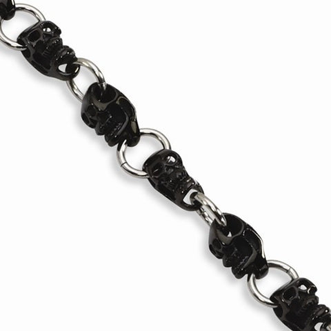 Stainless Steel Black Ip-Plated Skull Bracelet