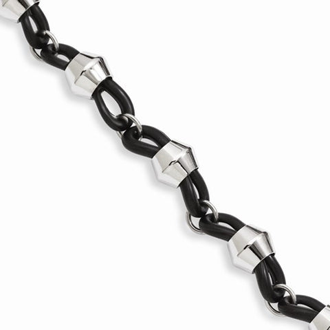 Stainless Steel Black Rubber Bracelet