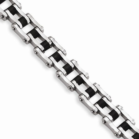 Stainless Steel Black Rubber Bracelet