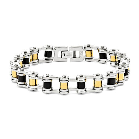 Stainless Steel Yellow Ip-Plated and Black Rubber Bracelet