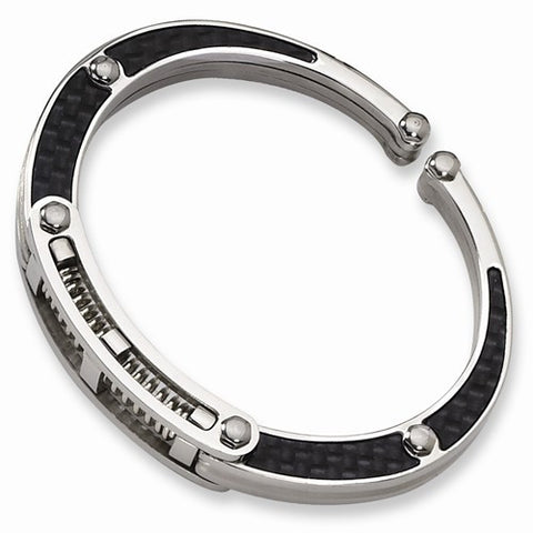 Stainless Steel Carbon Fiber Hinged Bangle Bracelet