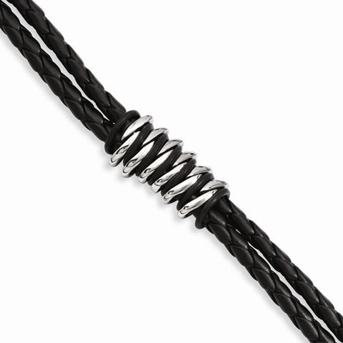 Stainless Steel Black Rubber & Leather Bracelet
