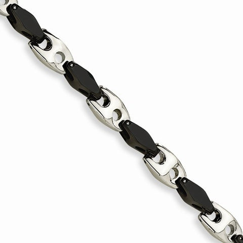 Stainless Steel and Black Color Ip-Plated Accent Fancy Bracelet