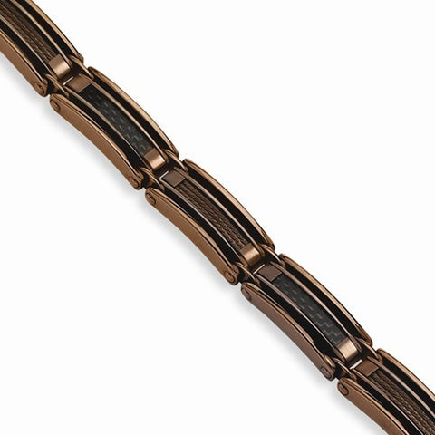 Stainless Steel Chocolate Ip-Plated Black Carbon Fiber Bracelet