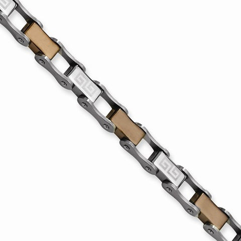 Stainless Steel Chocolate Color Ip-Plated Greek Key Design Bracelet