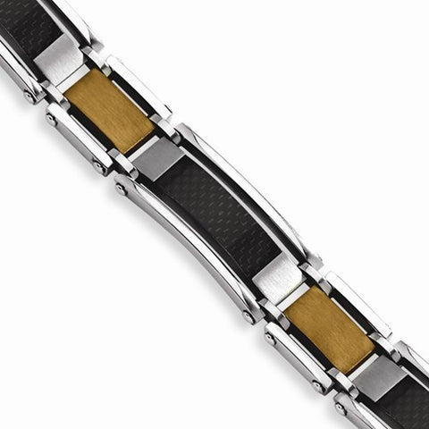 Stainless Steel Chocolate Ip-Plated Black Carbon Fiber Bracelet
