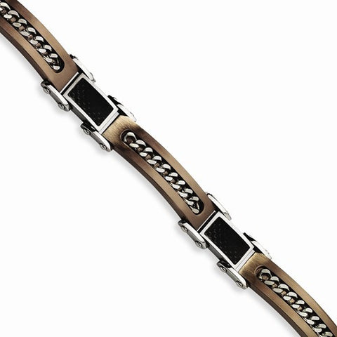 Stainless Steel Chocolate Ip-Plated Black Carbon Fiber Bracelet