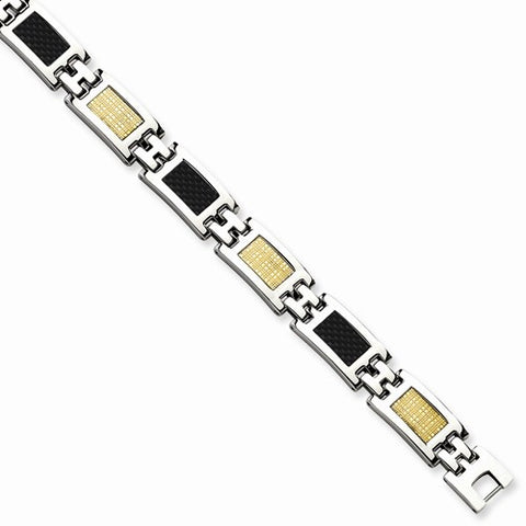 Stainless Steel 14K Gold Filled Accent & Carbon Fiber Bracelet