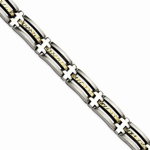 Stainless Steel & 14K Yellow Gold Diamond-Cut Bracelet