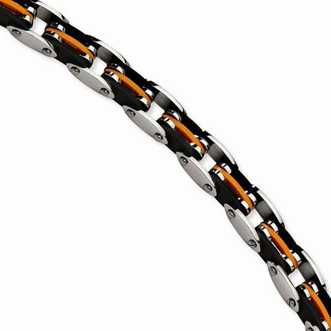 Stainless Steel Black & Orange Rubber Bracelet