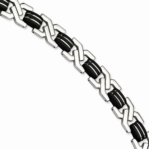 Stainless Steel Polished Black Polished Yurethane Bracelet