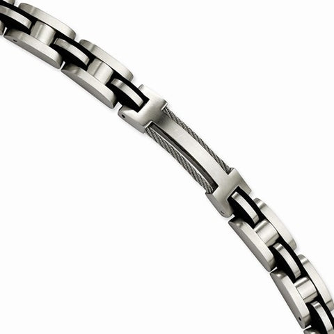 Stainless Steel Wire & Black Rubber Brushed Bracelet