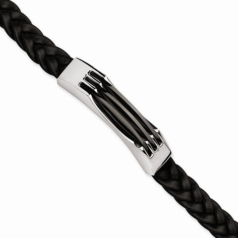 Stainless Steel Black Leather & Acrylic Bracelet