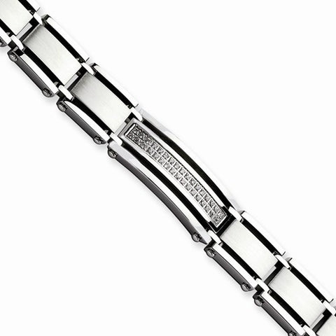Stainless Steel Czs Brushed & Polished Bracelet
