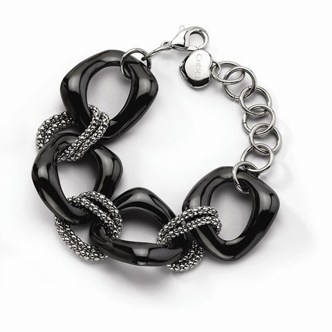 Stainless Steel Black Ceramic Link Bracelet