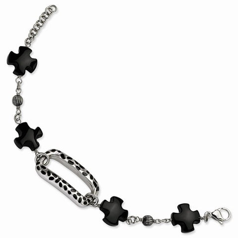 Stainless Steel Black Agate & Res Bracelet