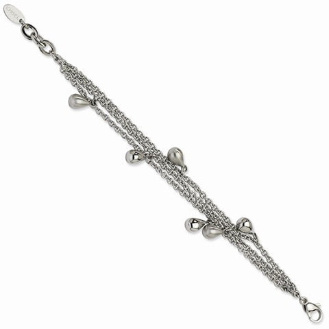 Stainless Steel Brushed & Polished Teardrop Dangles Bracelet