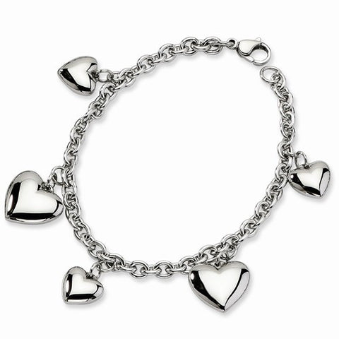 Stainless Steel Polished Hearts Bracelet