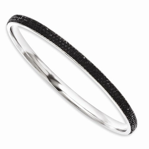 Stainless Steel Black Crystal Rounded Bangle Bracelet