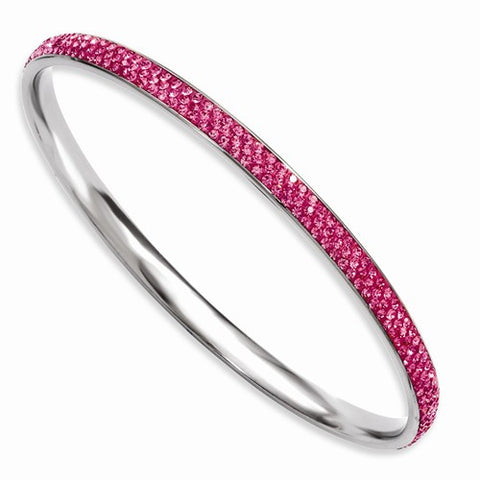 Stainless Steel Pink Crystal Rounded Bangle Bracelet