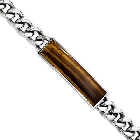 Stainless Steel Tigers Eye & Polished Bracelet