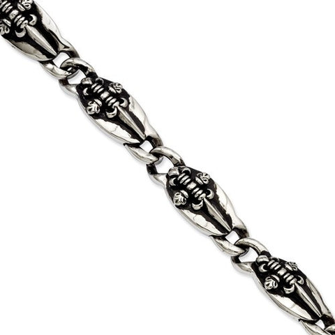Stainless Steel Antiqued Fleur De Lis Bracelet