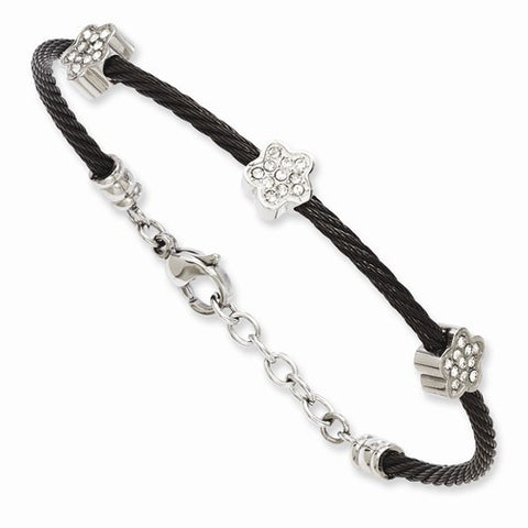Stainless Steel Cz Stars Black Ip Plated Wire Bracelet
