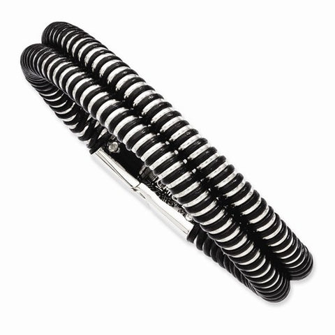 Stainless Steel Black Leather & Polished Bracelet